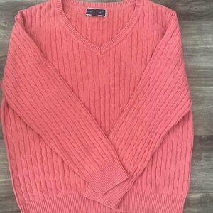 Scott V-Neck Cable Knit Sweater - Pink